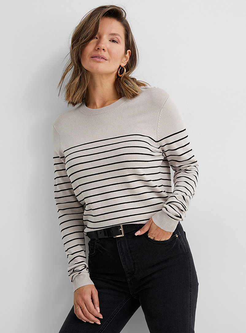 Contemporaine Ecru/Linen Light knit striped sweater for women