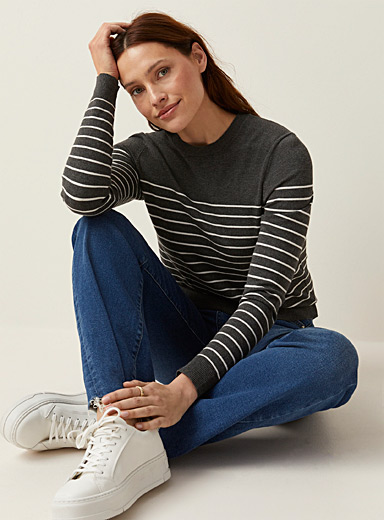 Contemporaine Charcoal Light knit striped sweater for women