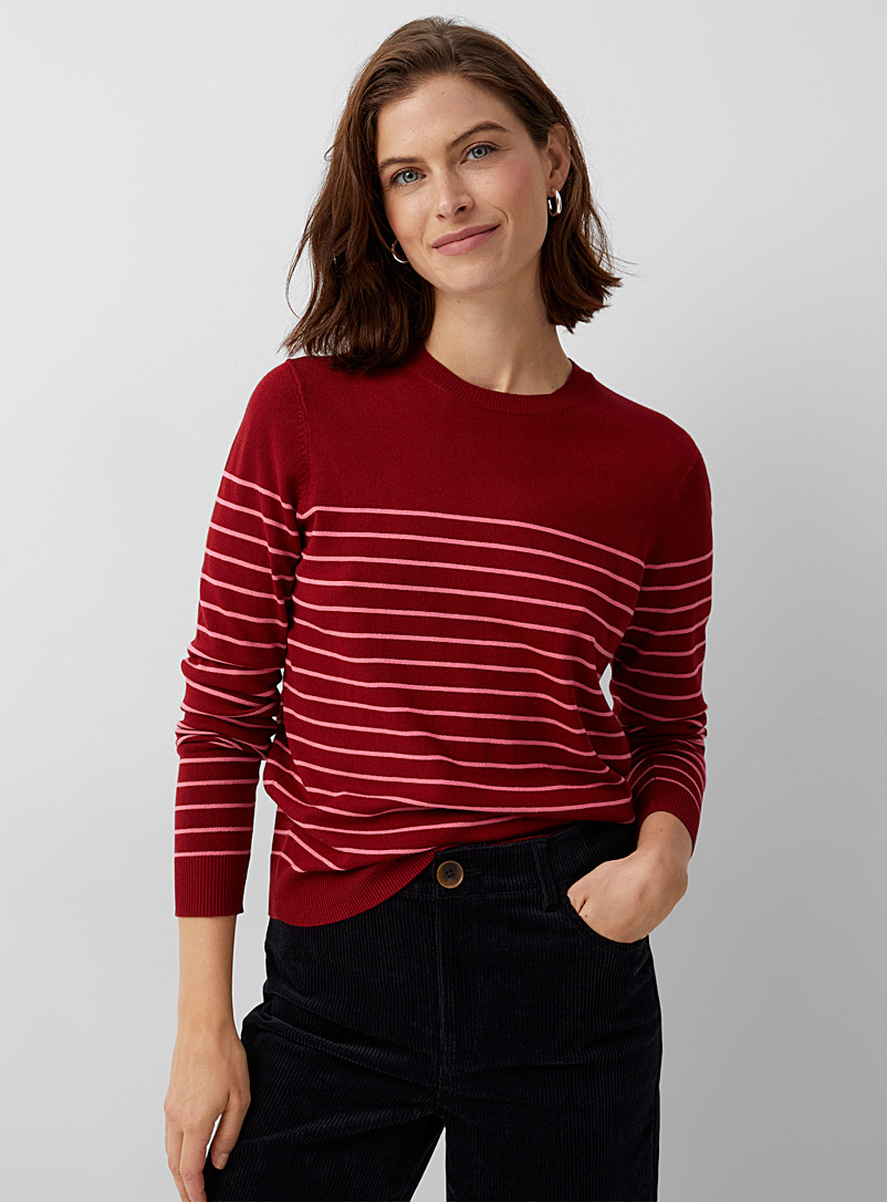 Contemporaine Ruby Red Light knit striped sweater for women