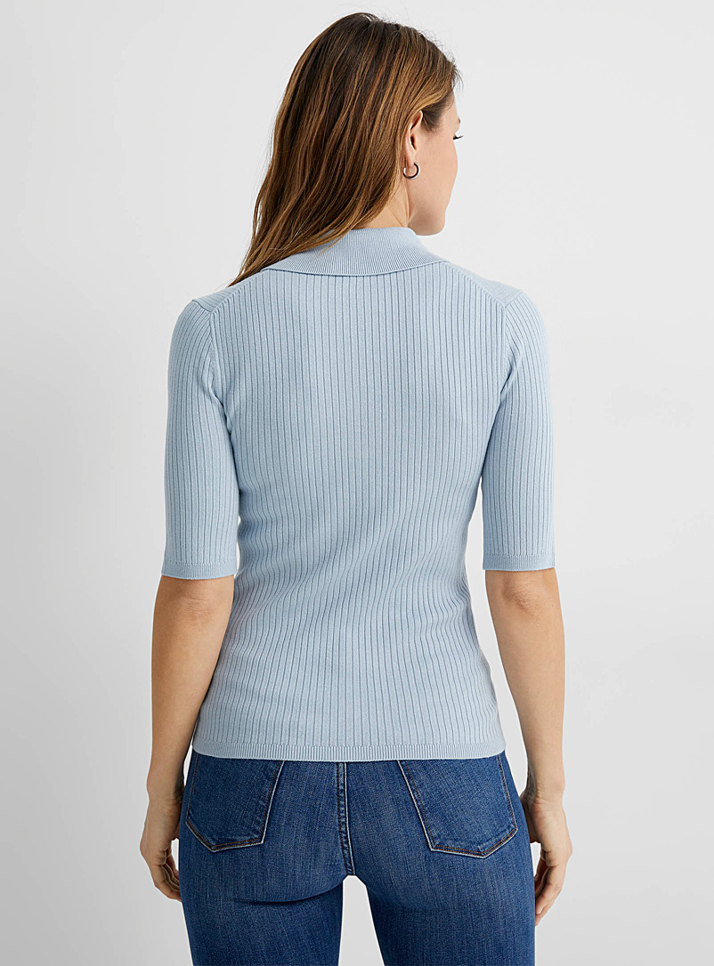 Contemporaine Baby Blue Zipped polo-collar sweater for women