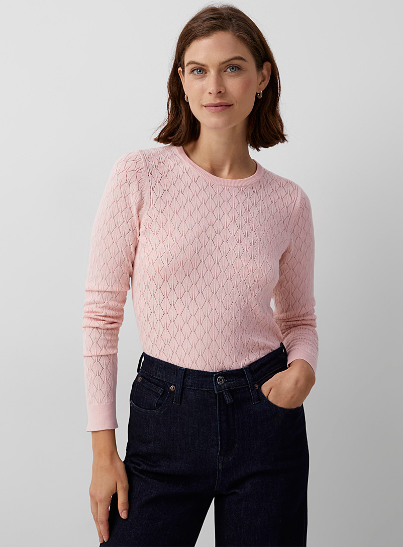 Contemporaine Pink Pointelle pattern fitted sweater for women