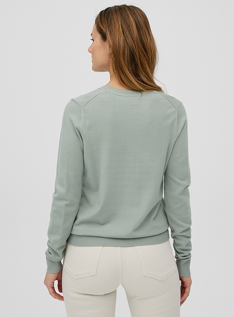 Contemporaine Bottle Green Fine knit buttoned-collar sweater for women