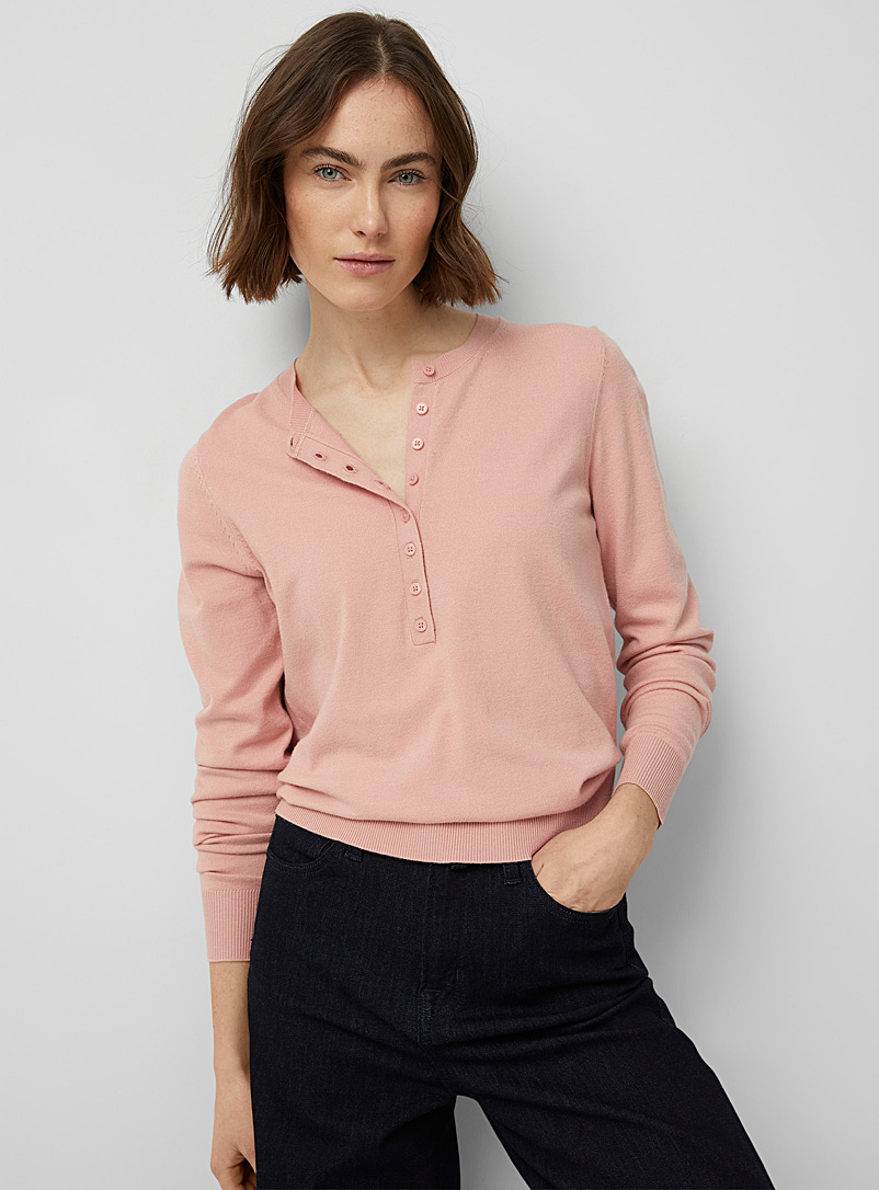 Contemporaine Medium Pink Fine knit buttoned-collar sweater for women