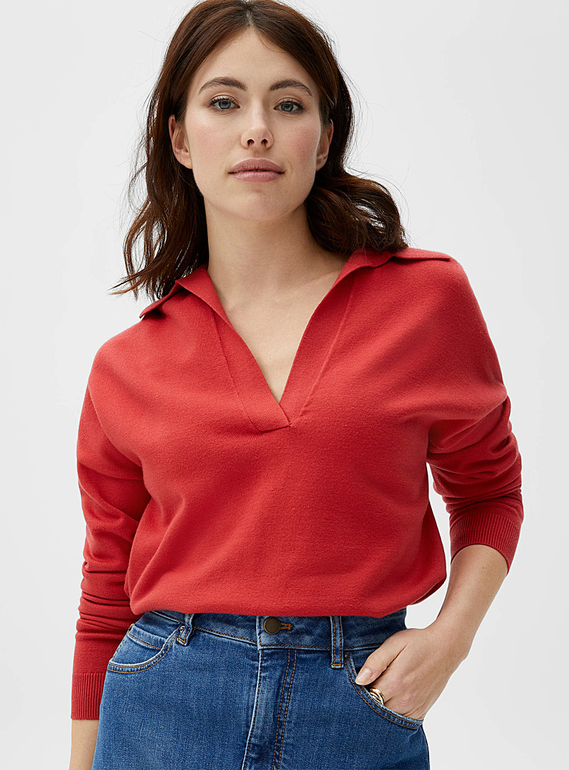 Contemporaine Dark Orange Johnny collar minimalist sweater for women