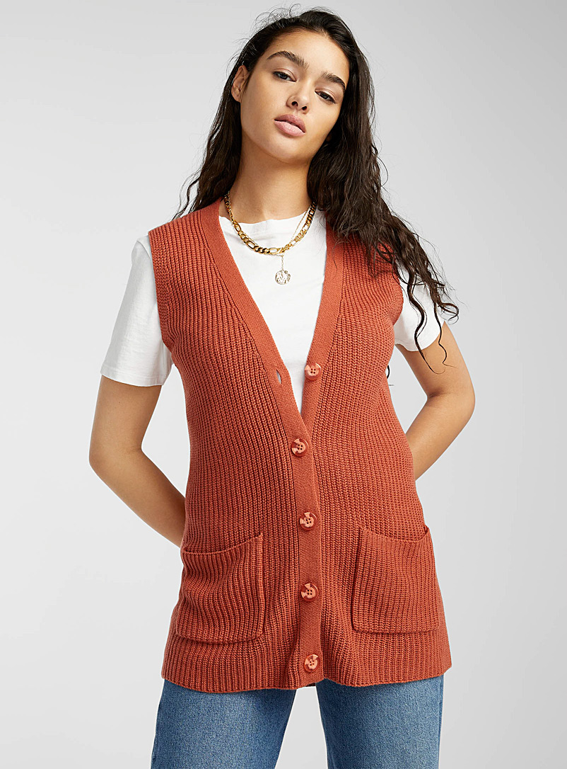 Twik Copper Ribbed button-up sweater vest for women