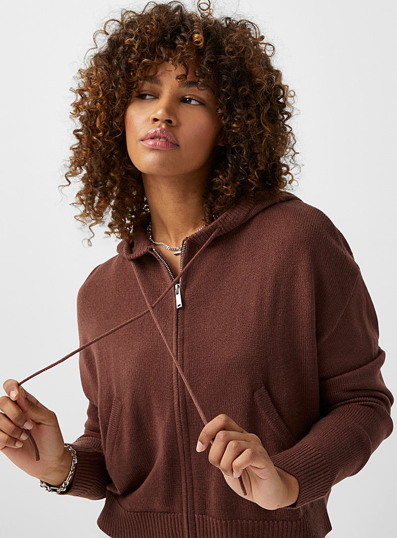 Twik Ruby Red Zipped knit cropped hoodie for women