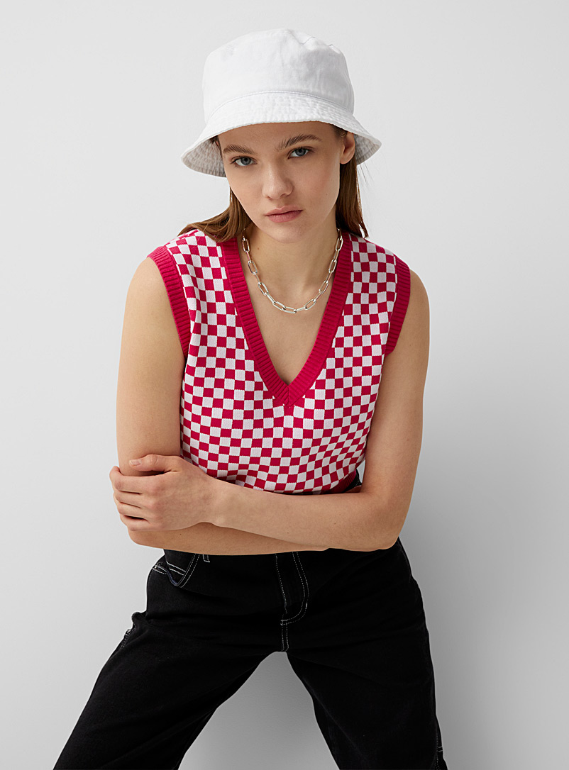Twik Patterned Red Repeat print sweater vest for women