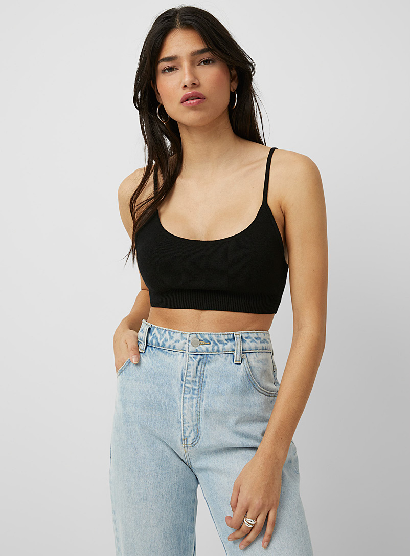 Icône Black Ribbed-knit cropped cami for women