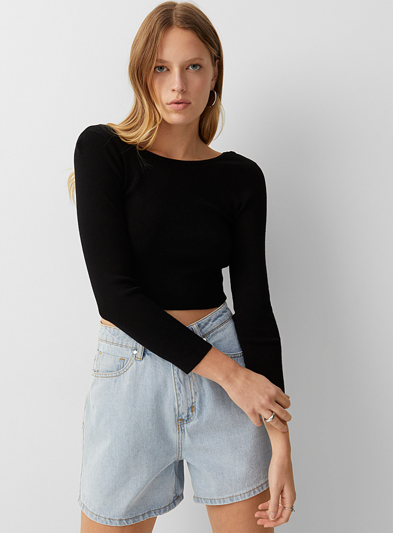 Icône Black Scoop-back cropped sweater for women