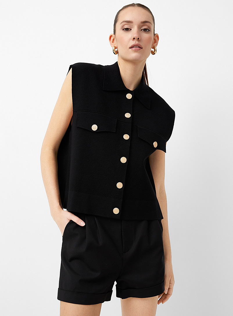 Icône Black Polo collar buttoned sweater vest for women