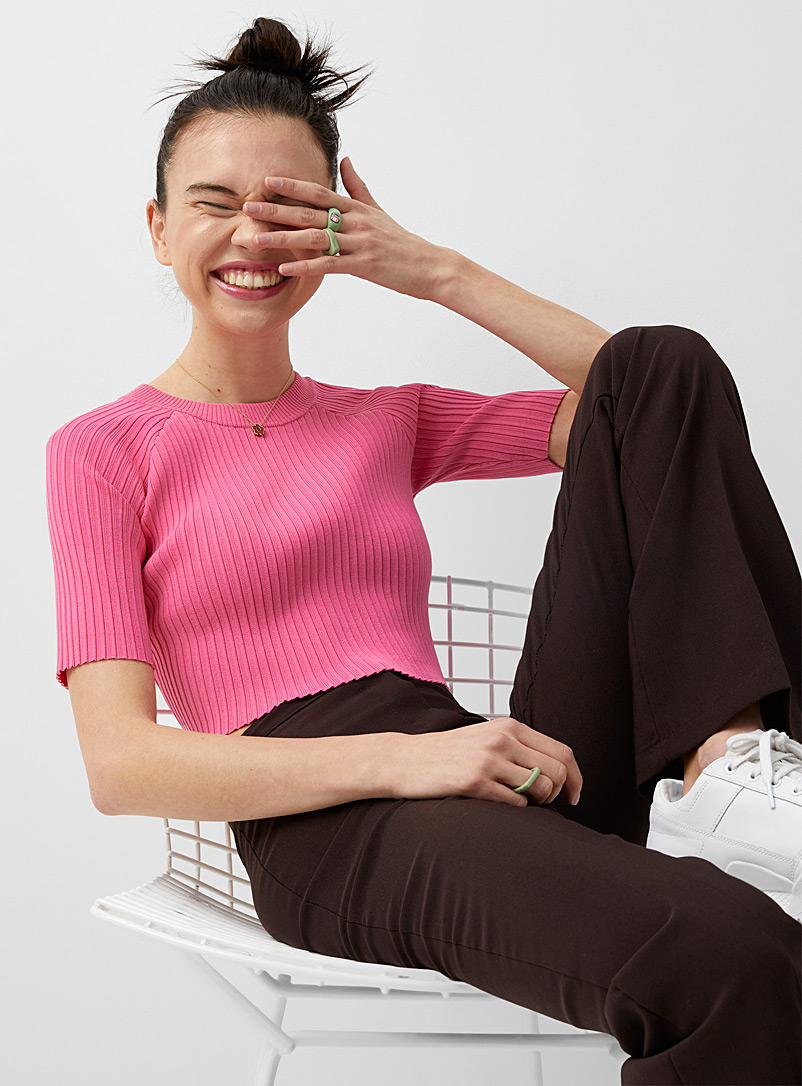 Twik Pink Wide-rib cropped sweater for women
