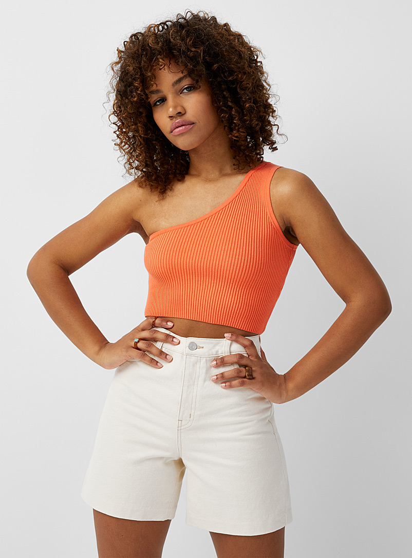 Twik Coral Single-strap ribbed cropped cami for women