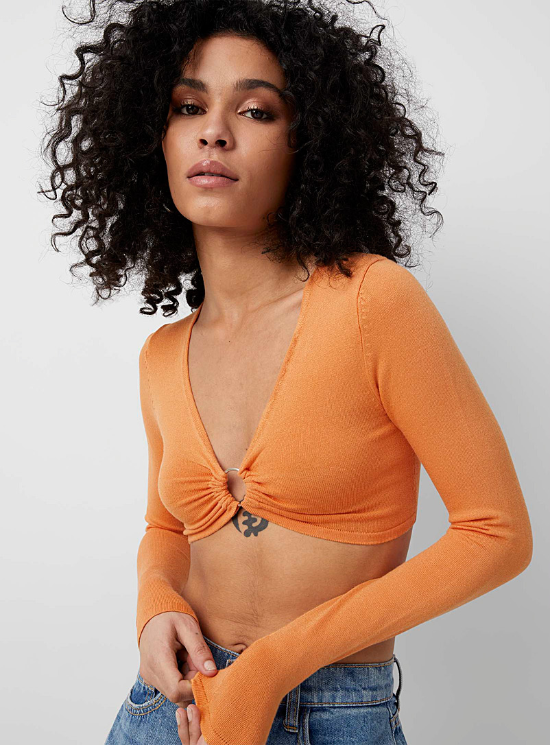 Icône Light Orange Ruched chest ring sweater for women