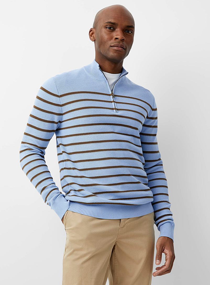 Le 31 Patterned Brown Striped half-zip sweater for men