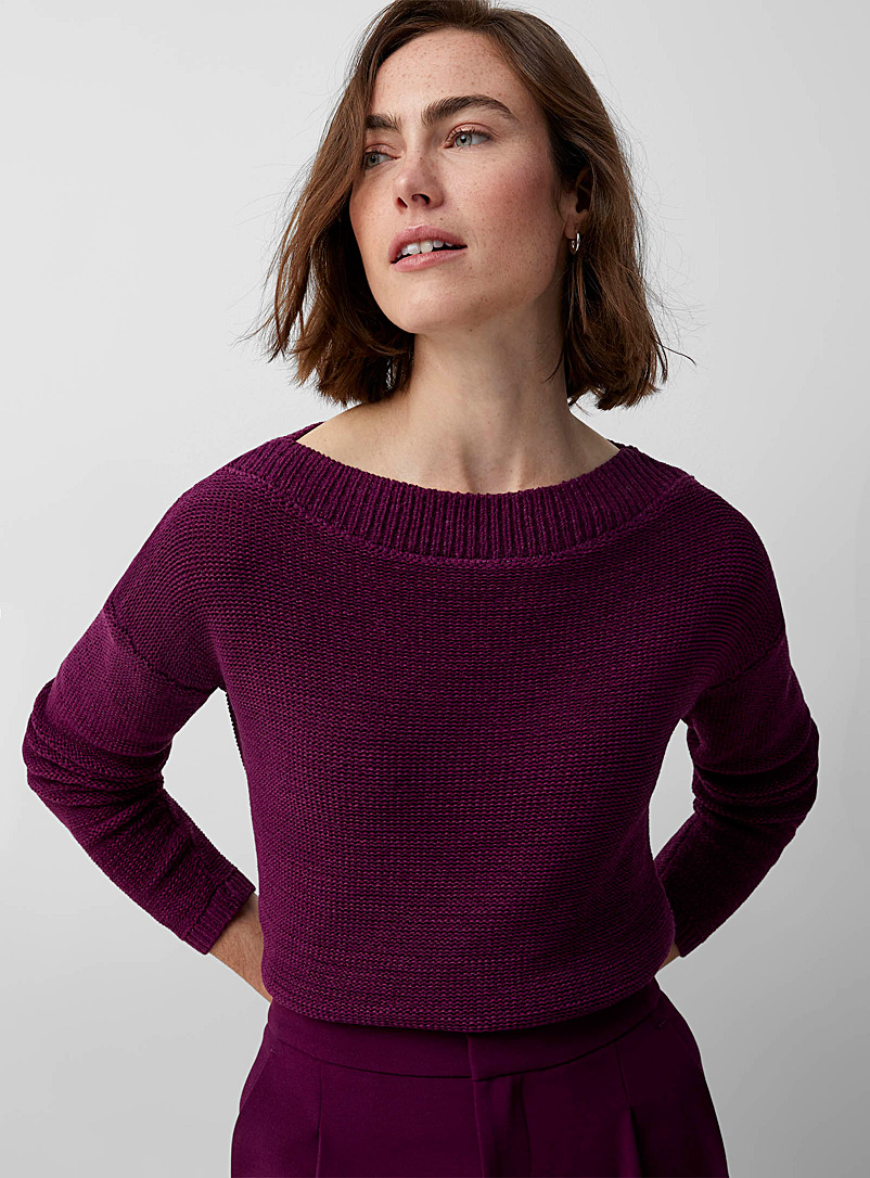 Contemporaine Mauve Drop-shoulder ribbon knit sweater for women