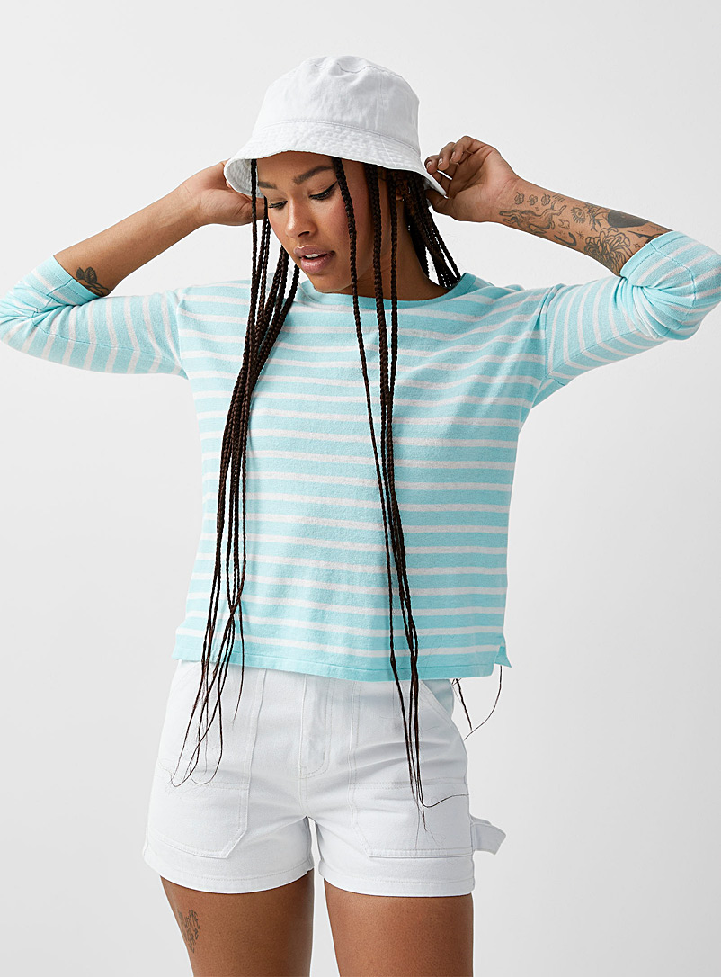 Twik Patterned Blue Horizontal stripes sweater for women