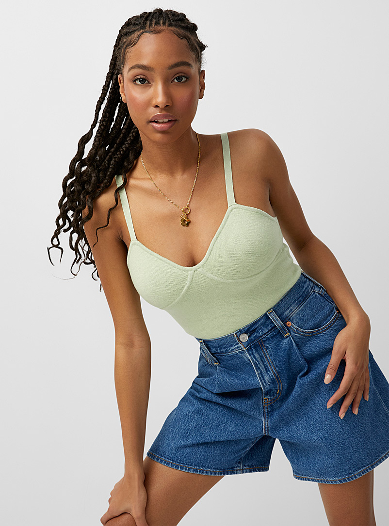 Twik Lime Green Cropped bustier cami for women
