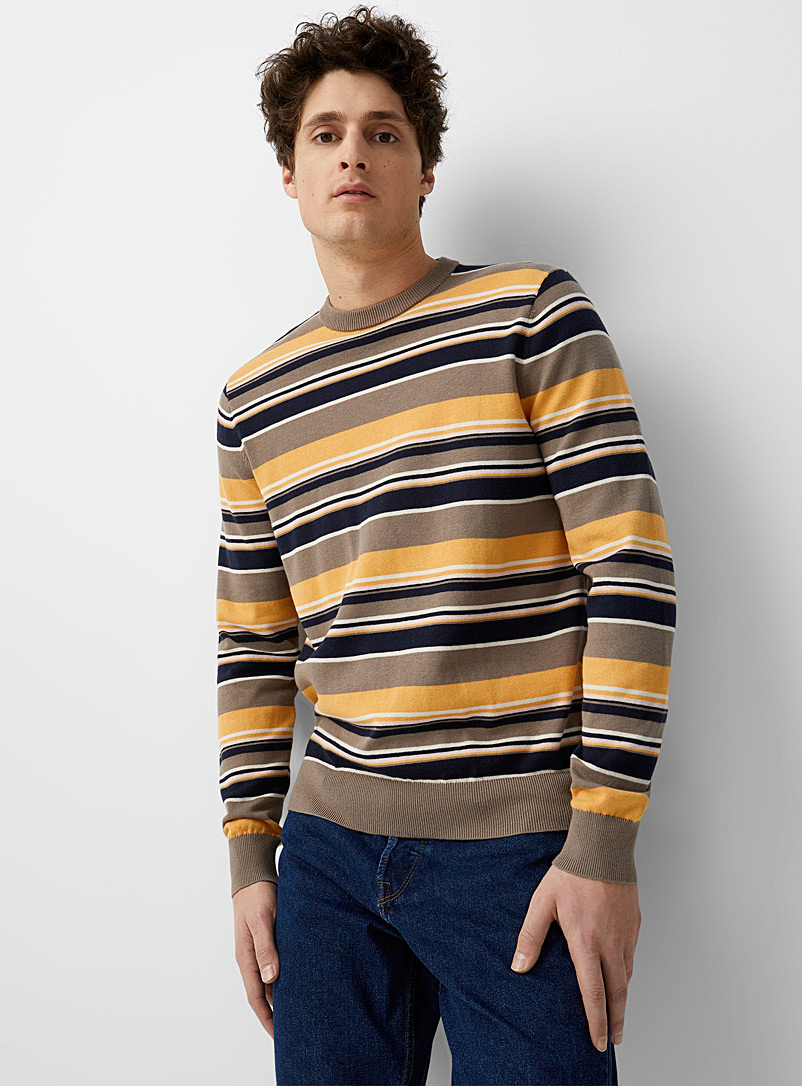 Le 31 Patterned Green Mixed stripe sweater for men