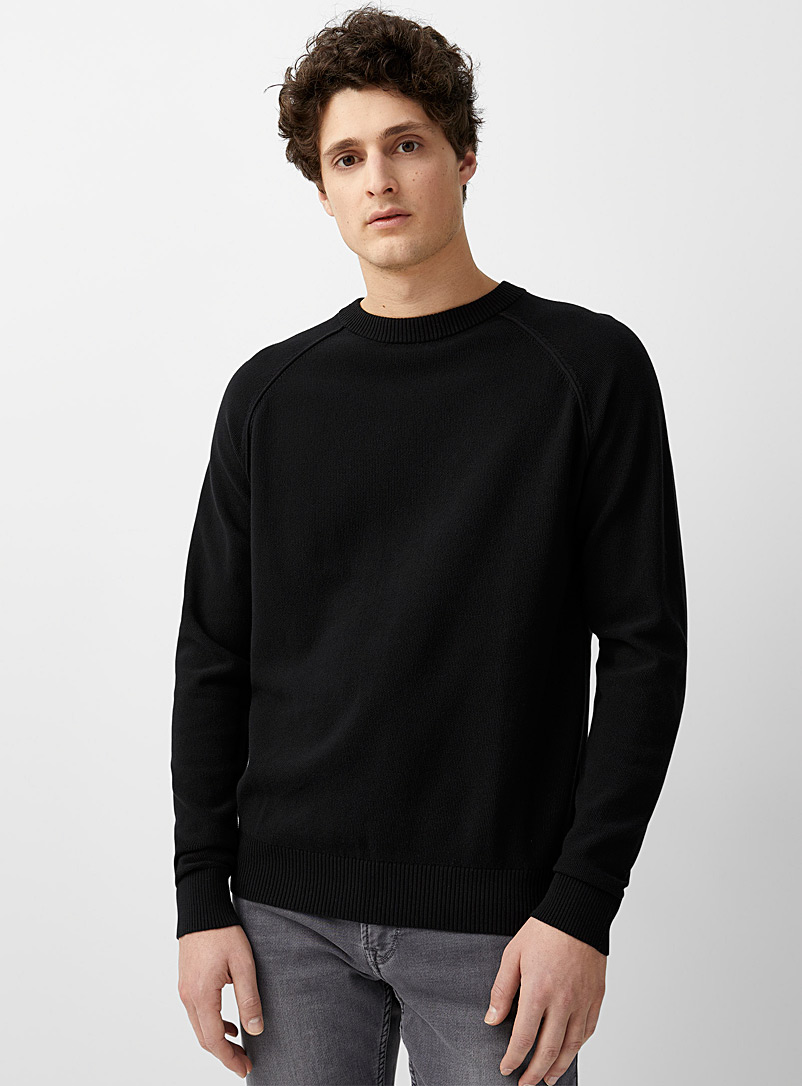 Le 31 Black Raglan-sleeve piqué sweater for men