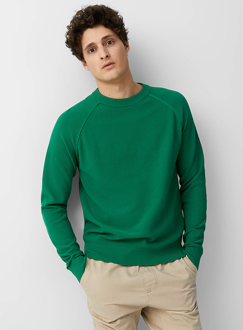 Le 31 Mossy Green Raglan-sleeve piqué sweater for men