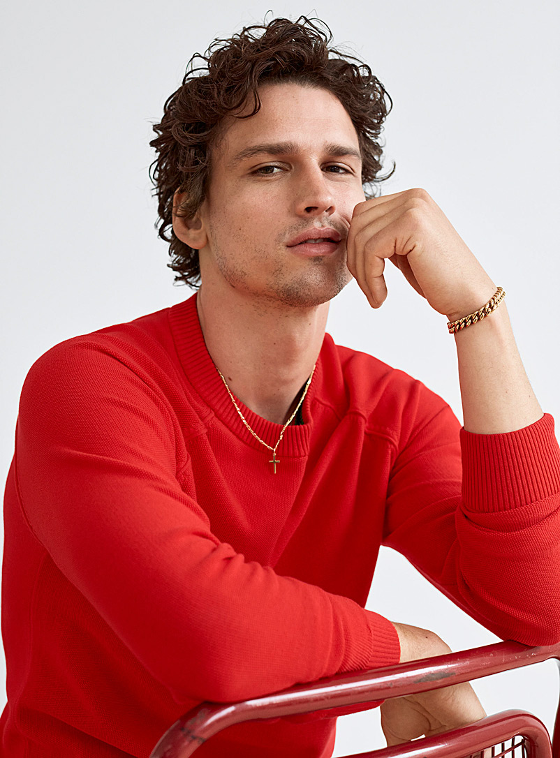 Le 31 Cherry Red Raglan-sleeve piqué sweater for men