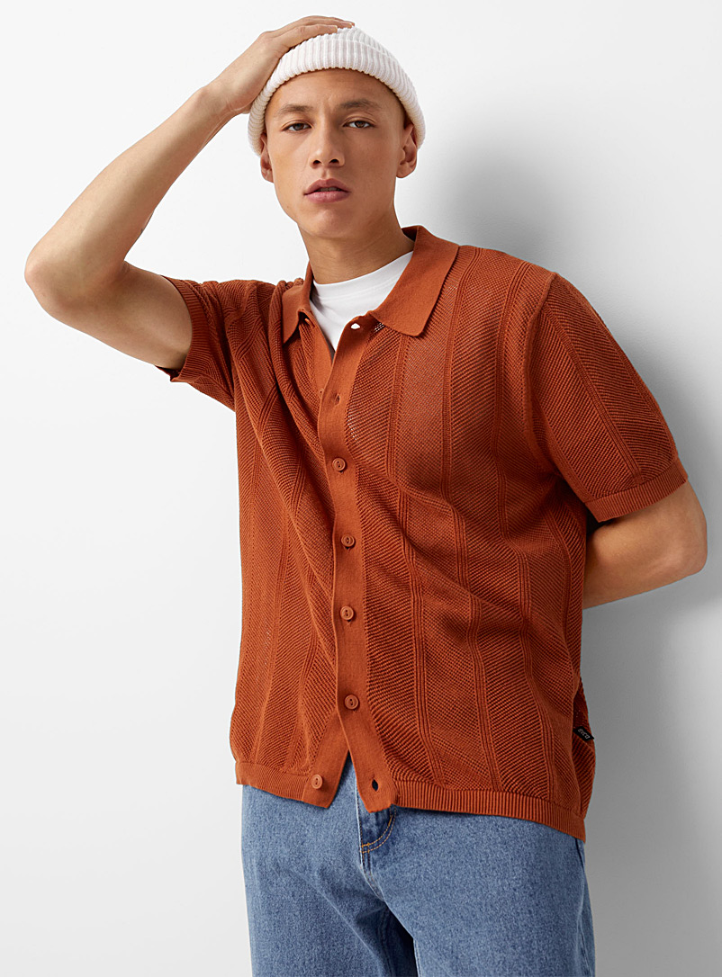 Djab Medium Brown Short-sleeve polo cardigan for men