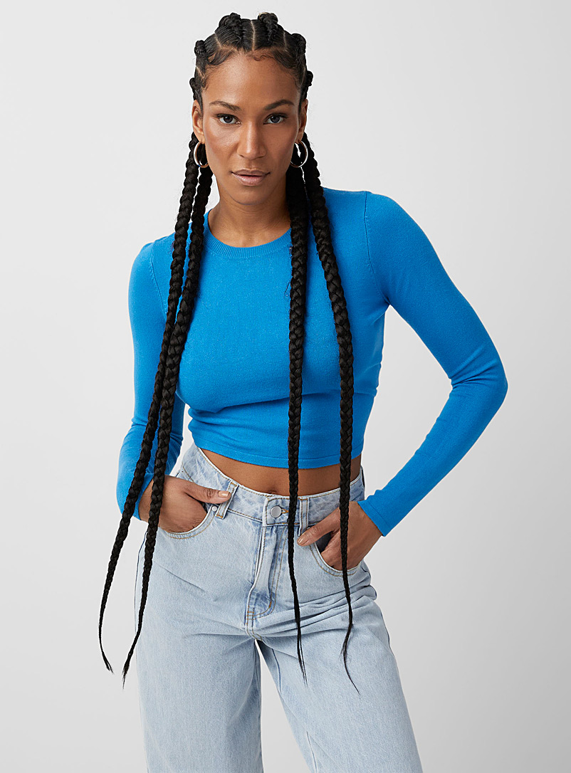 Icône Blue Open-back cropped sweater for women