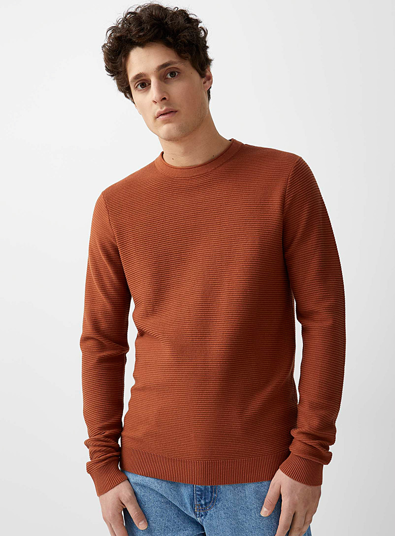 Le 31 Light Brown Ottoman stripe sweater for men