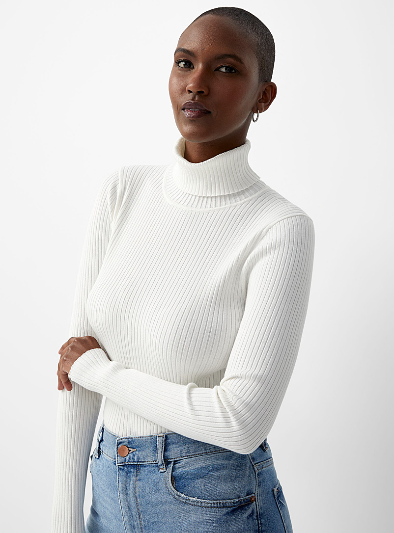 Contemporaine Ivory White Ribbed slim-fit turtleneck for women
