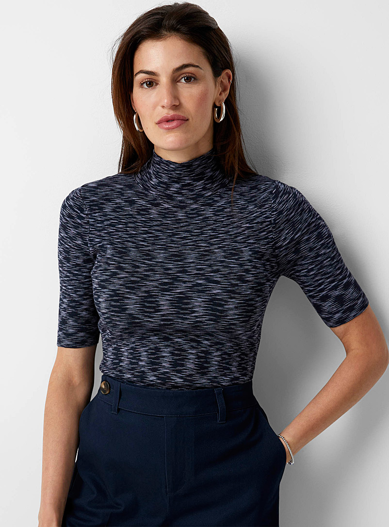 Contemporaine Marine Blue Diffuse stripes mock neck for women