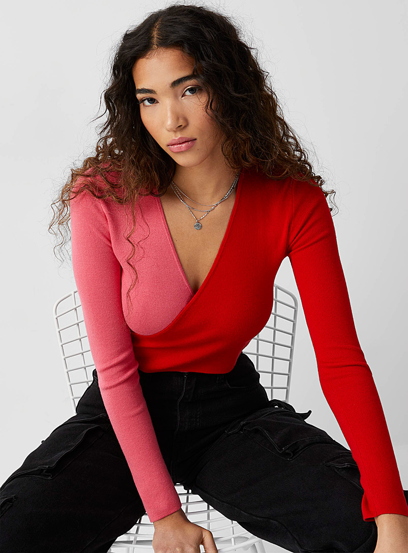 Twik Red Cropped criss-cross sweater for women