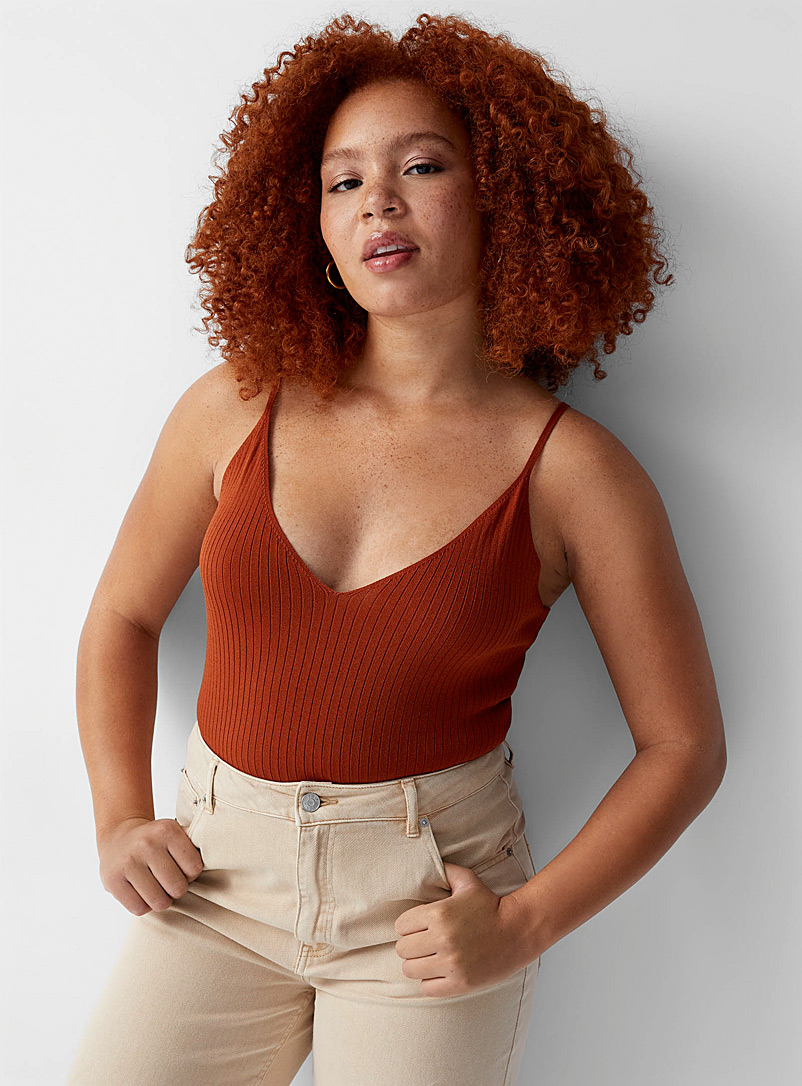 Twik Copper V-neck ribbed cropped cami for women