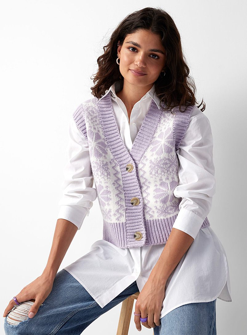 Twik Patterned White Buttoned jacquard sweater vest for women