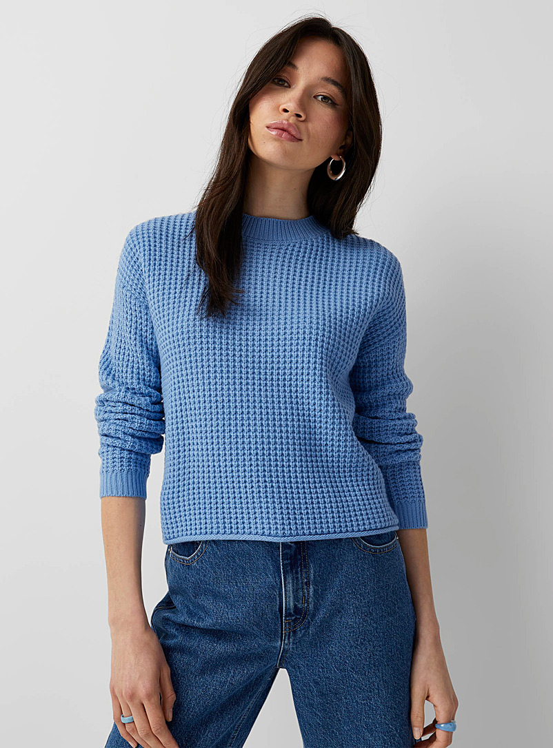 Twik Blue Ribbed cropped sweater for women