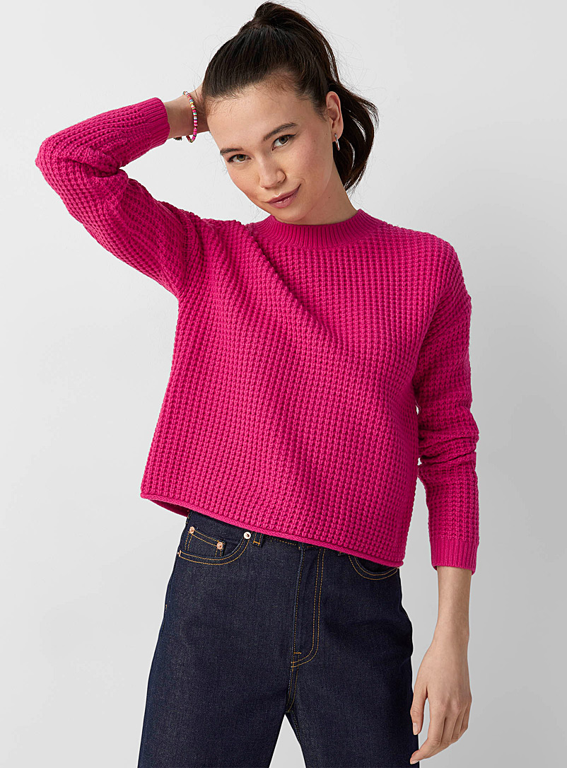 Twik Pink Waffle cropped sweater for women
