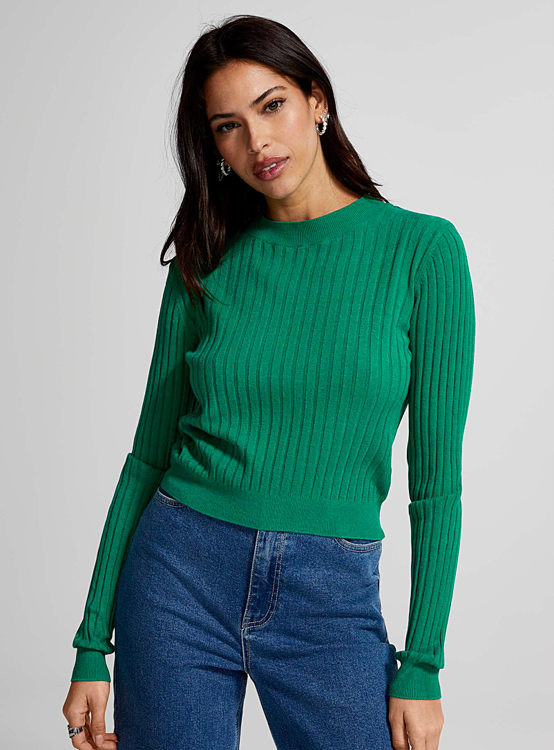 Icône Kelly Green Wide-ribbed cropped sweater for women
