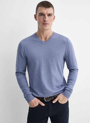 Le 31: Le chandail col V &eacute;pur&eacute; Bleu moyen - Ardoise pour homme