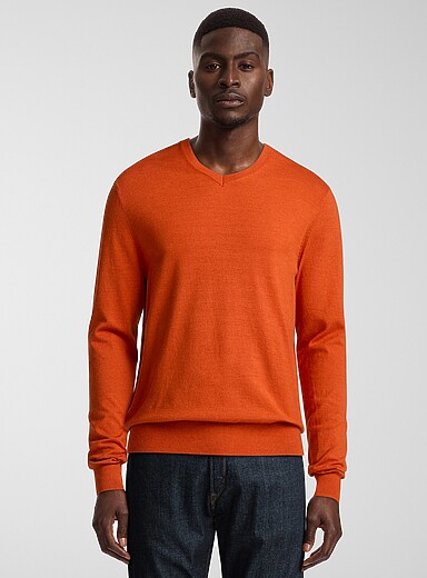 Le 31: Le chandail col V &eacute;pur&eacute; Orange br&ucirc;l&eacute; - Brique pour homme
