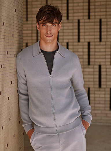 Le 31 Grey Point-collar zipped cardigan for men