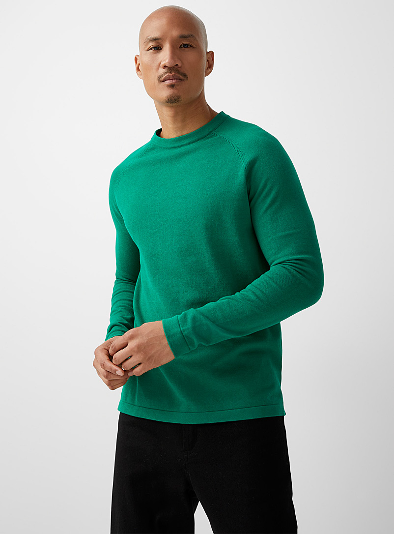 Le 31 Bottle Green Crew neck raglan sweater for men