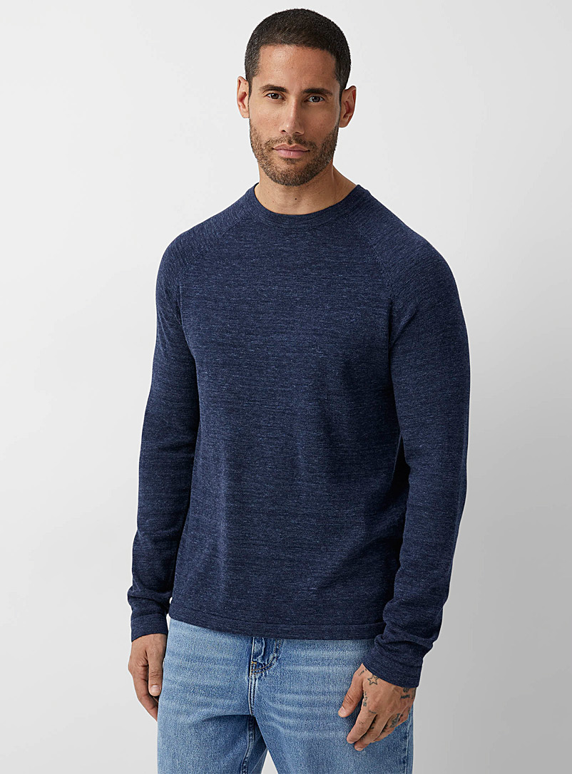 Le 31 Patterned Blue Crew neck raglan sweater for men