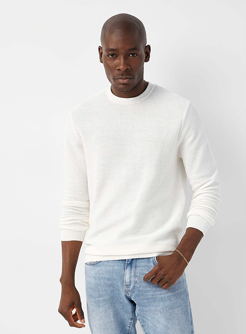 Le 31 White Ottoman stripe sweater for men