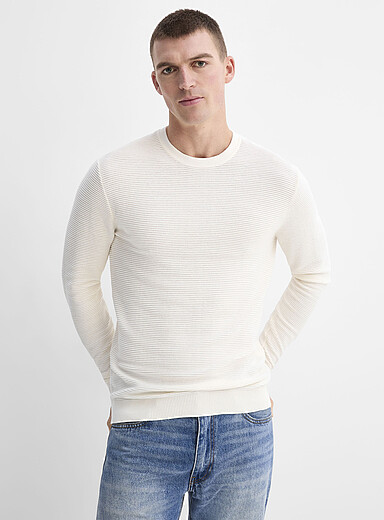 Le 31: Le chandail rayure ottoman Blanc pour homme