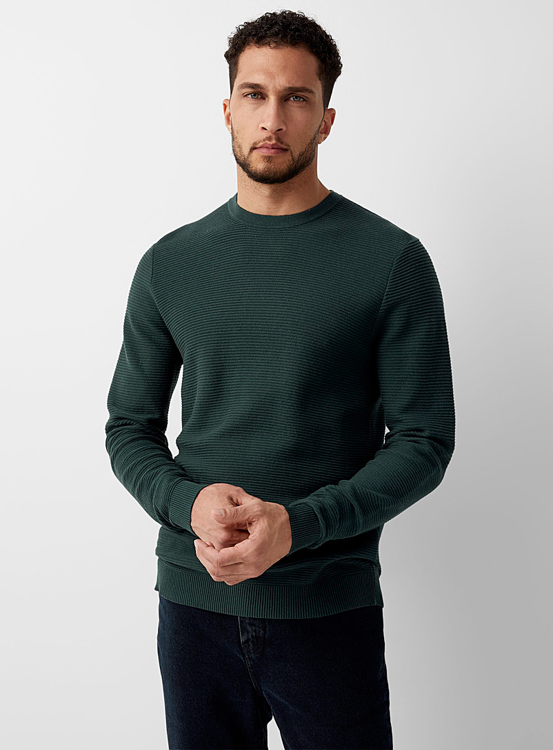Le 31 Green Ottoman stripe sweater for men