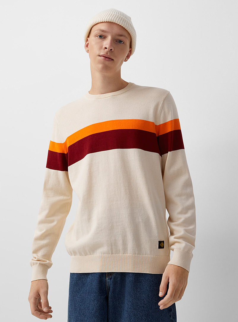 Djab Patterned White Double stripe sweater for men