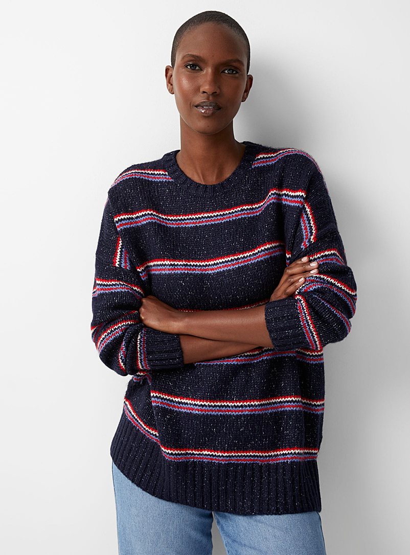 Contemporaine Marine Blue Oversize three-tone stripes sweater for women