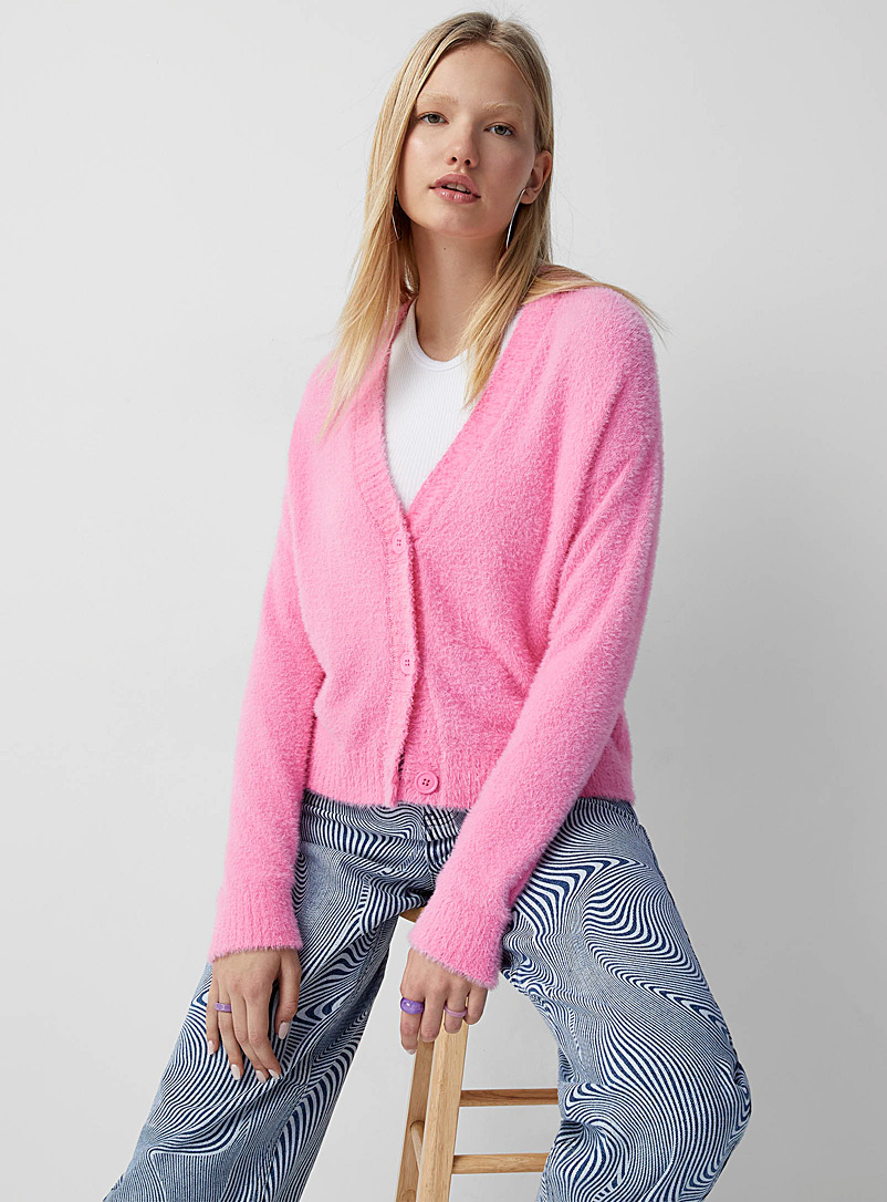 Twik Pink Coloured chenille cardigan for women