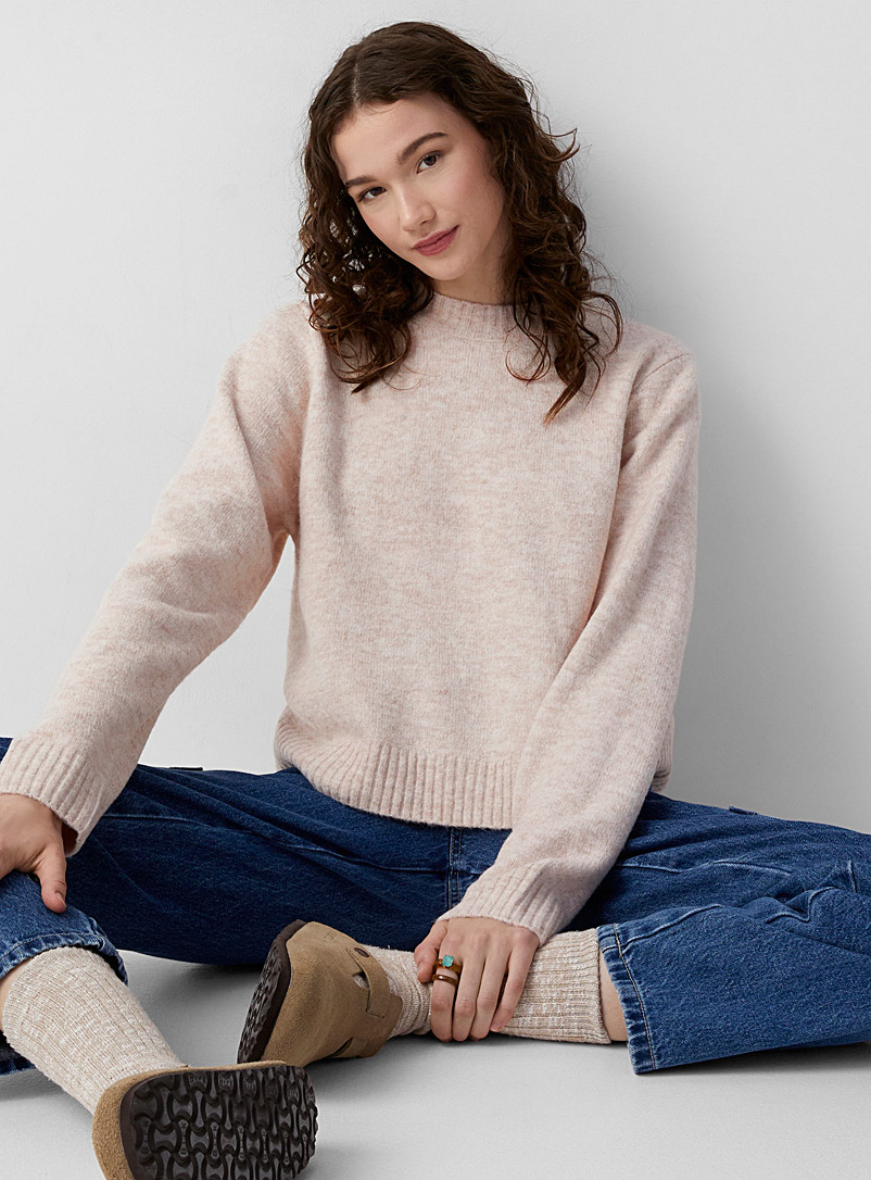 Twik Cream Beige Soft knit boxy-fit sweater for women