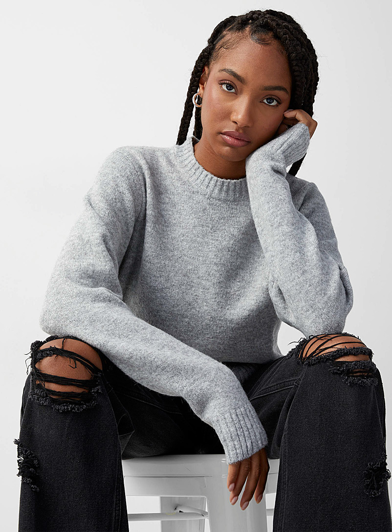 Twik Grey Soft knit boxy-fit sweater for women