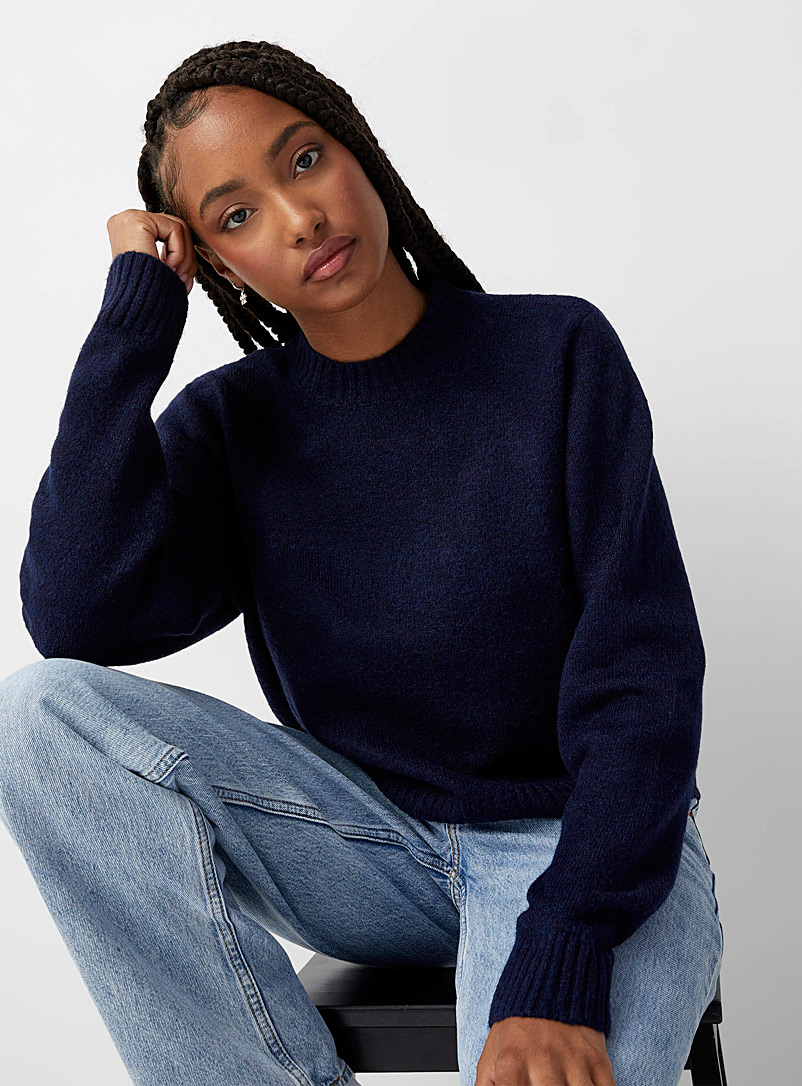 Twik Marine Blue Soft knit boxy-fit sweater for women